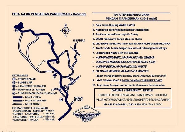 jalur dan peraturan pendakian Gunung Panderman