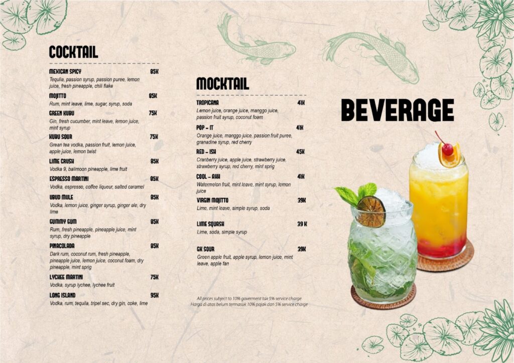 daftar menu di Cafe Green Kubu