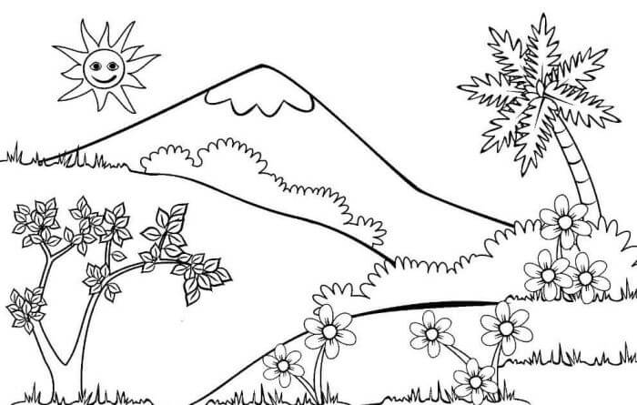 Sketsa Pemandangan Gunung Dan Perbukitan